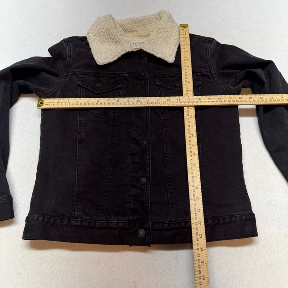 PacSun Sherpa Lined Denim Trucker Jacket Faux Shearling Black Adult Medium - Picture 8 of 13